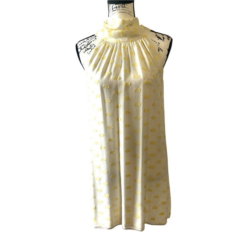 Vtg Nell Couture Yellow Polka Dot Silk Blend Halter High Neck USA Women's Size 0